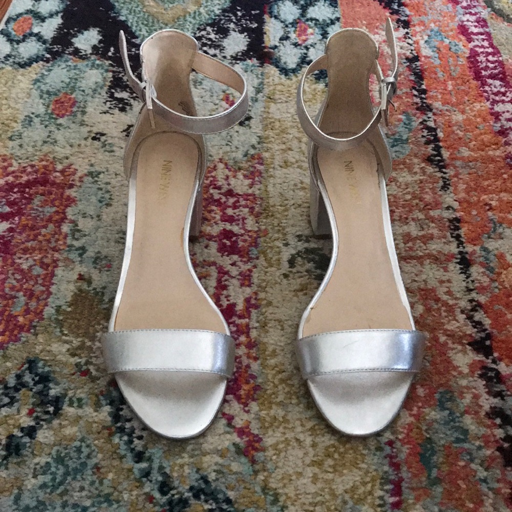 Silver Nine West block heels